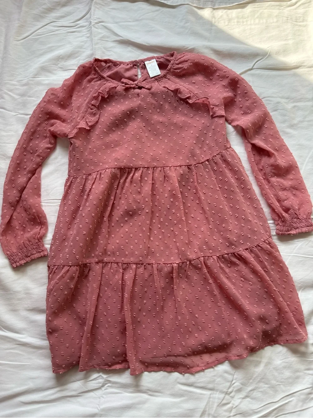 Gymboree Girls Flora Pink Long-Sleeve Tiered Dot Dress size 8